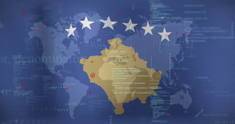 Kosovo Flag With Data Visualization on World Map