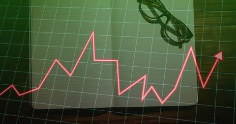 Data Visualization Chart with Red Rising Arrow and Grid Overlay