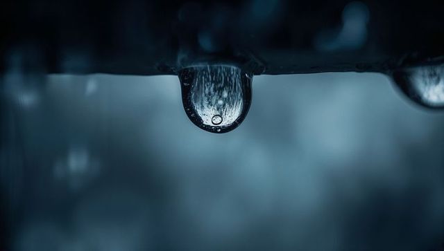 Macro view of water droplet with reflections and texture