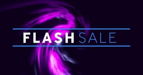 Neon flash sale banner with magenta vortex and futuristic cyan lines