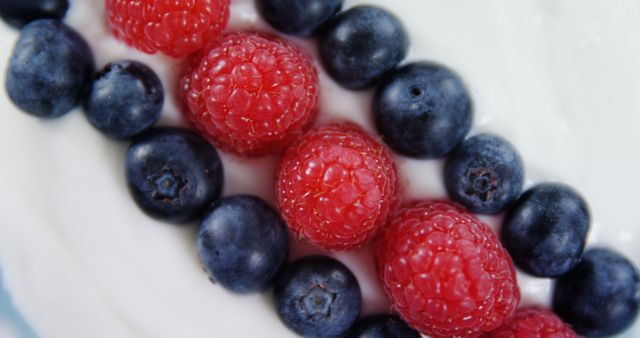 Fresh Blueberries and Raspberries on White Yogurt - Download Free Stock Images Pikwizard.com