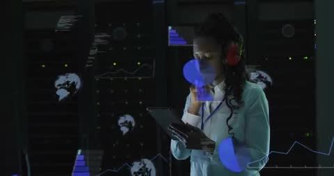 Data Center Engineer Leveraging Futuristic Technology in Server Room