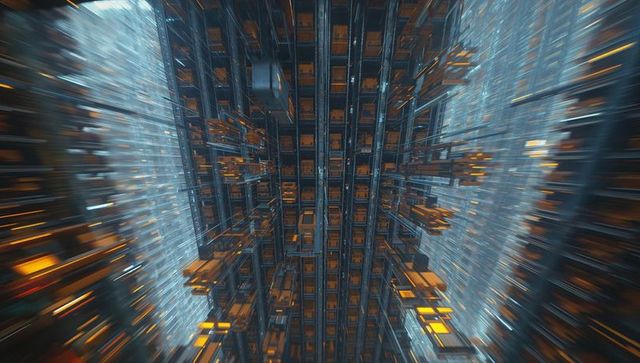 Futuristic Digital Server Grid with Glowing Modules