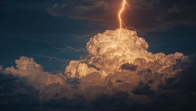 Lightning Illuminating Cumulonimbus Cloud in Dark Stormy Sky
