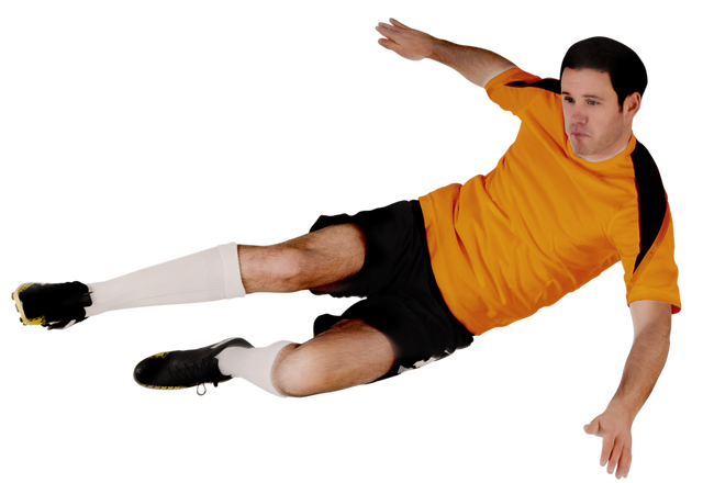 Transparent Football Player Kicking Ball Mid-Air in Orange Uniform - Download Free Stock Videos Pikwizard.com