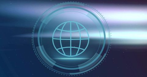 Projecting holographic globe within futuristic hud rings over neon teal gradient
