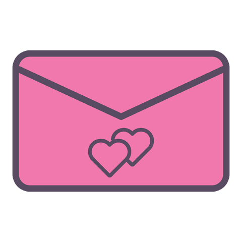 Romantic pink envelope with hearts on transparent background