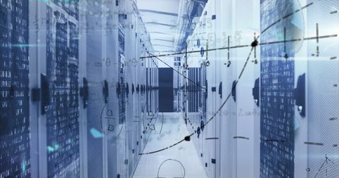 Data Center with Superimposed Mathematical Equations Representing Technology Innovation - Download Free Stock Images Pikwizard.com
