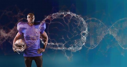 American Football Player with Digital Brain Concept Overlay