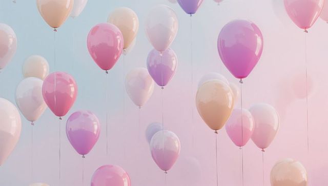 Pastel Balloons Floating Against Colorful Gradient Backdrop
