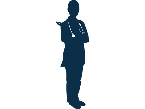 Transparent silhouette of female doctor with stethoscope