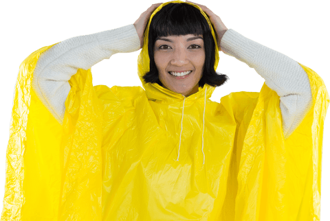 smiling woman in vibrant yellow transparent raincoat outdoors - Download Free Stock Videos Pikwizard.com