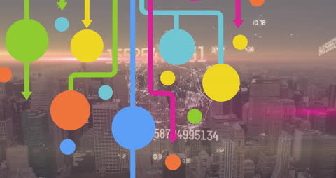 Colorful Data Flow Overlay on Cityscape