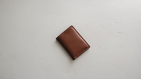 Elegant brown leather wallet on light grey background reflecting financial struggles
