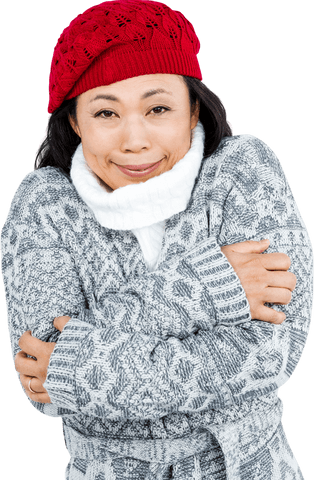 Transparent Portrait of Woman in Warm Winter Clothing