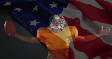 Triumphant American Football Player Celebrating in Patriotic Spirit