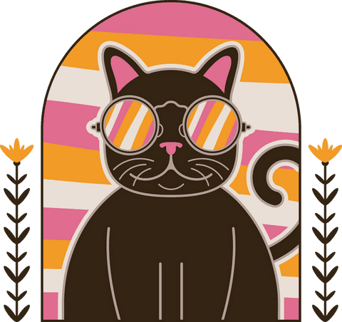 whimsical transparent cat with sunglasses and flower accents - Download Free Stock Videos Pikwizard.com
