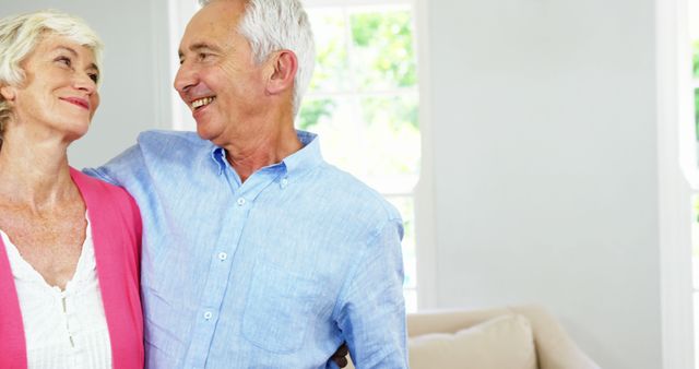 Happy Senior Couple Embracing in Bright Living Room - Download Free Stock Images Pikwizard.com