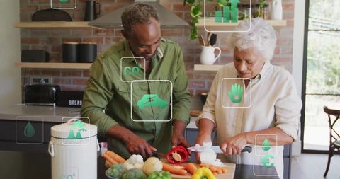 Senior Couple Cooking Healthy Meal Together at Home Kitchen