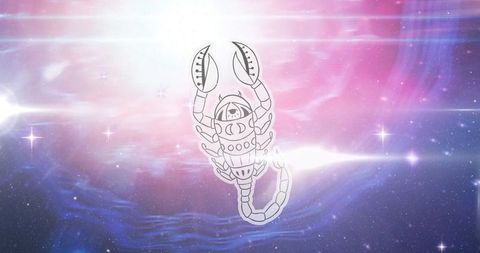 Scorpio zodiac sign over cosmic starry background