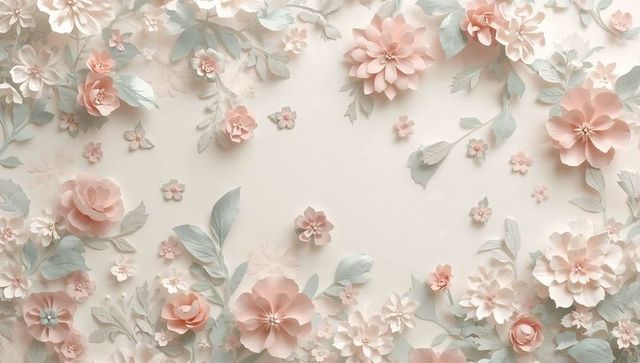 Blush paper flowers border with sage leaves and layered pastel petals for elegant design