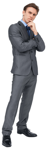 Confident Businessman Standing with Pensive Expression on Transparent Background