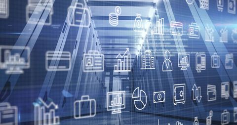 Digital Connectivity with Icons Overlay on Server Infrastructure - Download Free Stock Images Pikwizard.com