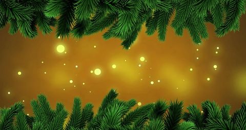 Festive Fir Branches with Glowing Yellow Lights
