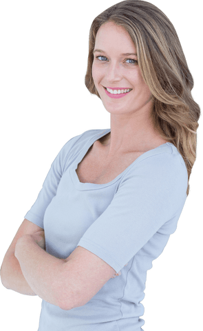 Confident Smiling Woman Standing Arms Crossed on Transparent Background