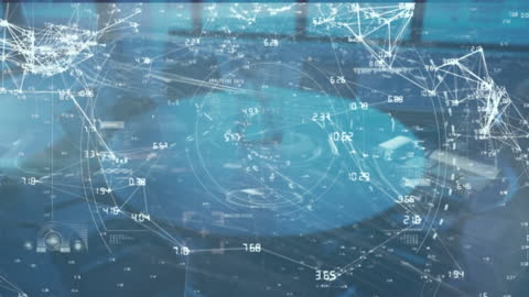 Futuristic Data Processing Overlay in Office Environment