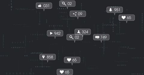 Futuristic Social Media Notifications on Binary Code Backdrop