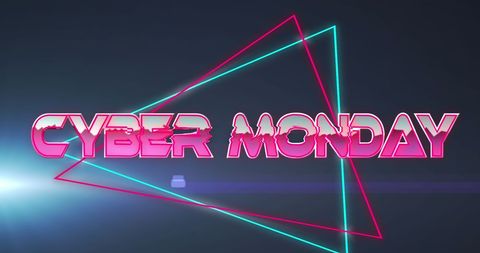Cyber Monday Metallic Pink Text with Neon Triangles - Download Free Stock Images Pikwizard.com