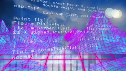 Digital Grid with Code and Metaverse Iconography