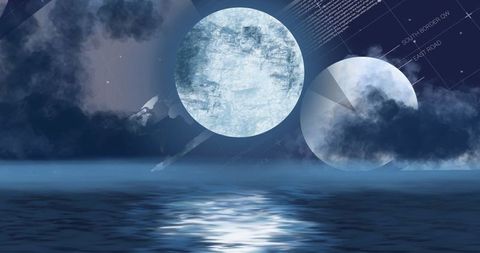 Futuristic Double Moon Over Tranquil Ocean