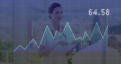 Medical Professional Analyzing Data with 64.58 Growth Chart