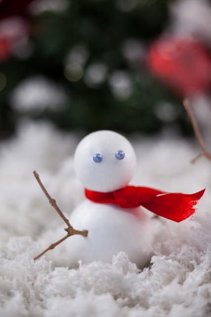 Close-up of snowman with fake snow