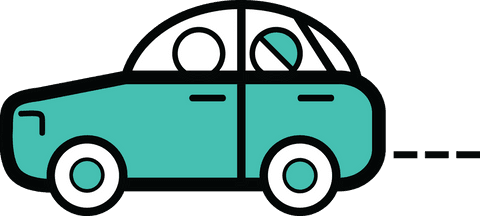 Green Car Icon with Passengers on Transparent Background