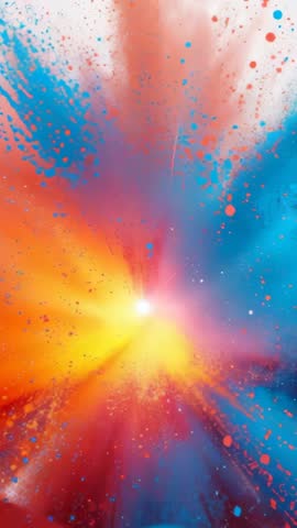 Vertical abstract explosion of red and blue clouds forming purple haze in motion video