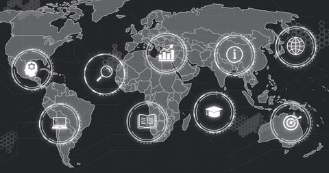 Global Industry Icons on World Map Background - Download Free Stock Images Pikwizard.com