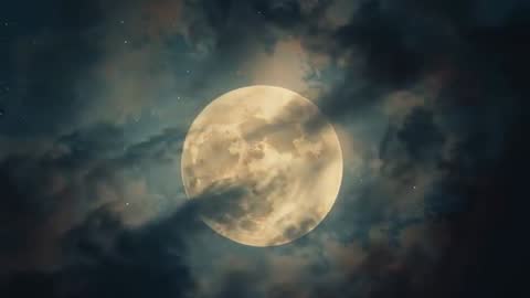 Luminous Full Moon Glowing in Cloudy Night Sky