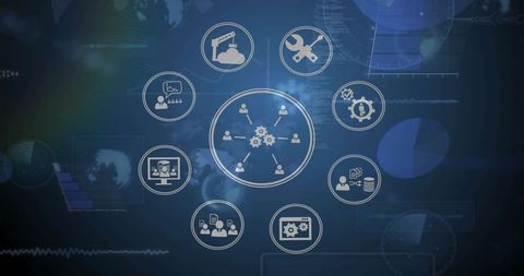Business Network Technology Connecting Icons on Digital Dashboard