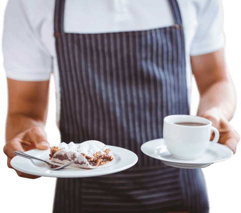 caucasian male barista serving comforting cake and coffee on transparent background - Download Free Stock Videos Pikwizard.com