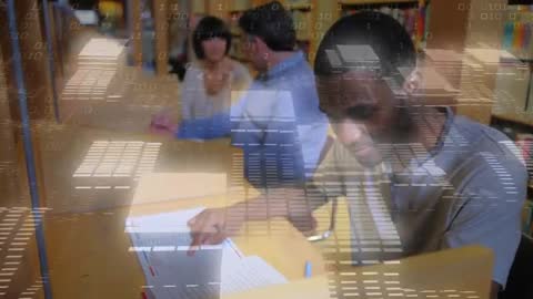 Student Studying with Futuristic Technology in Library Scene
