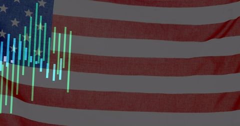 Data analysis overlay on american flag conveying digital economy