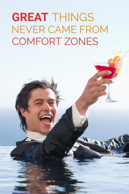 Man in Business Suit Celebrating in Water with Inspirational Quote - Download Free Stock Templates Pikwizard.com