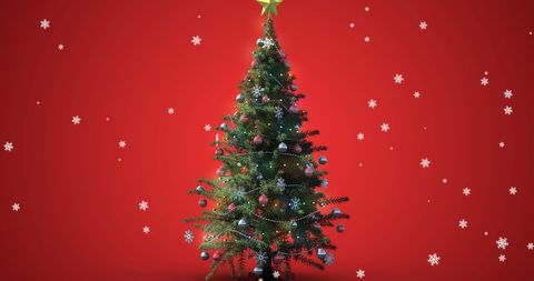 Festive Christmas Tree with Snowflakes on Red Background - Download Free Stock Images Pikwizard.com