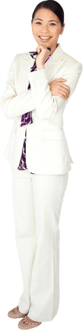 Confident businesswoman in stylish white suit on transparent background