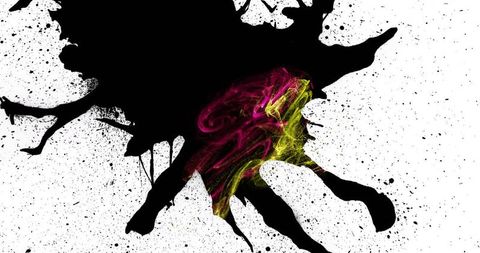 Dynamic Black Paint Splatter with Vibrant Smoke Tendrils