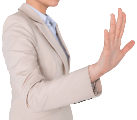 Confident Businesswoman with Raised Hand on Transparent Background