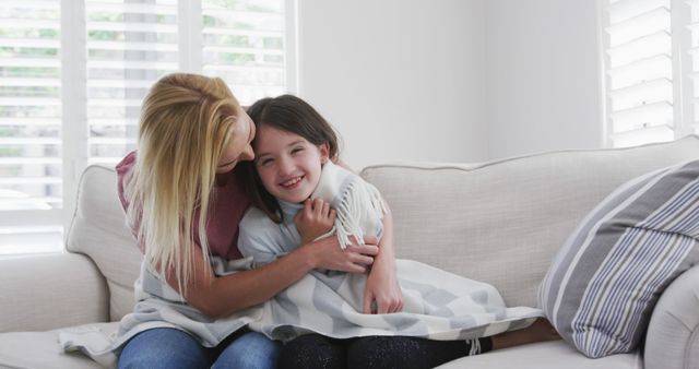 Mother and Daughter Bonding on Cozy Couch at Home - Download Free Stock Images Pikwizard.com